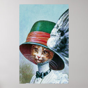 Affiche Chat vintage dans la copie d'affiche de casquette
