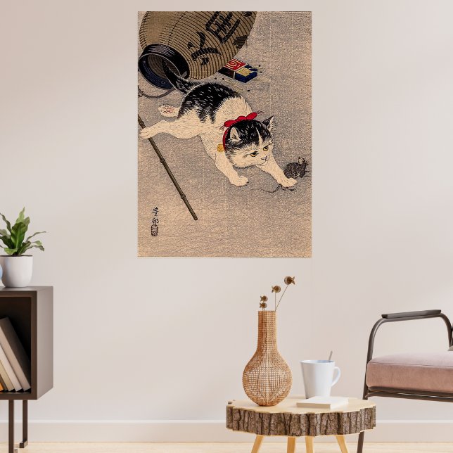 Affiche Chat vintage et souris par Ohara Koson (Salon 3)