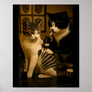 Affiche Chat vintage fumant Tatouage Encre Kitty Artiste D
