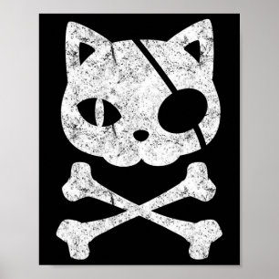 Affiche Chat vintage Pirate Kitten Halloween Croix du crân