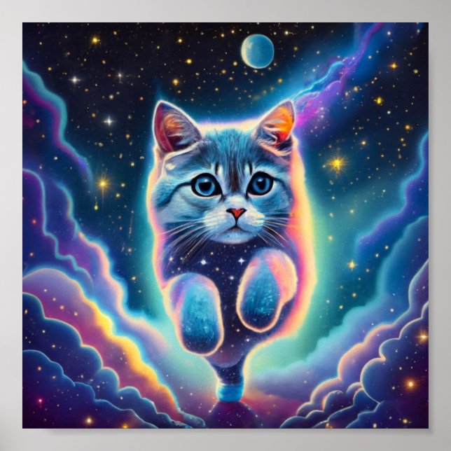 Affiche Chat volant à travers l'espace (Devant)