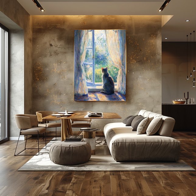 Affiche Chat Watching from Sunlit Window - Impressionniste (Créateur téléchargé)