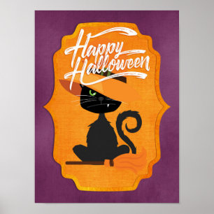 Affiche Chat Witch Halloween heureux
