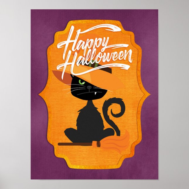 Affiche Chat Witch Halloween heureux (Devant)