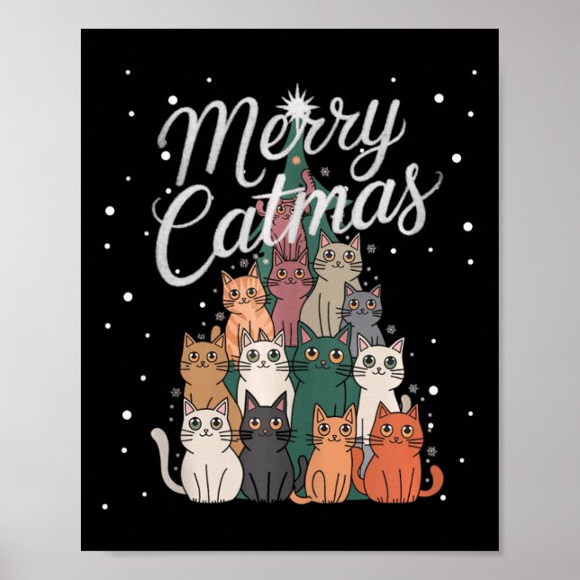 Affiche Chat Xmas Arbre Chats Arbre de Noël Mariage Catmas (Devant)