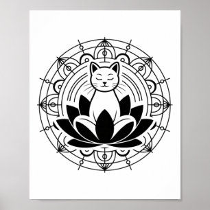 Affiche Chat Zen Fleur de Lotus Yoga Pleine Conscience Méd