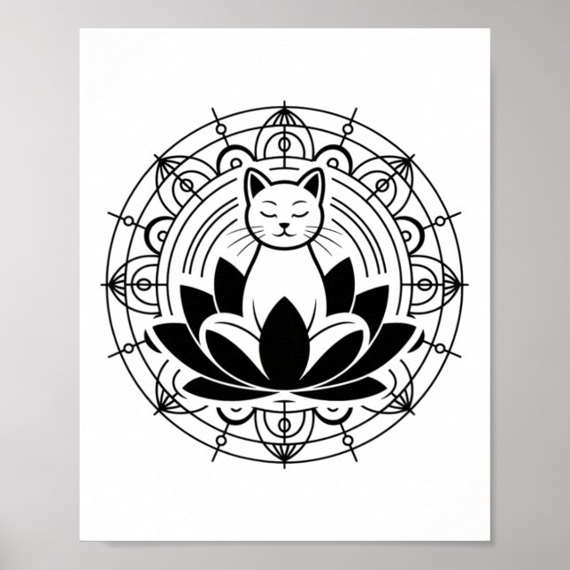 Affiche Chat Zen Fleur de Lotus Yoga Pleine Conscience Méd (Devant)