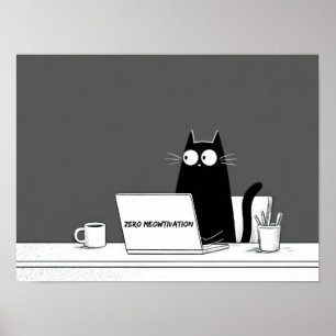 Affiche Chat Zéro Motivation – Dessin animé drôle de trava
