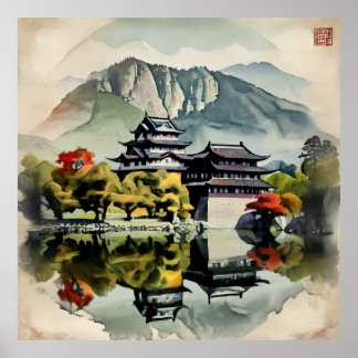 Affiche Château aquarelle traditionnel
