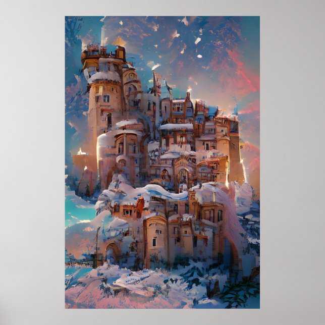 Affiche Château classique, Château médiéval d'hiver, Fée (Devant)
