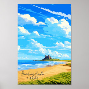 Affiche Château de Bambourg Allemagne illustration de voya