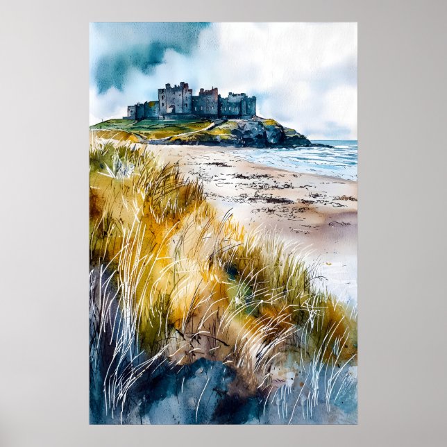 Affiche Château de Bamburgh Aquarelle 1 (Devant)