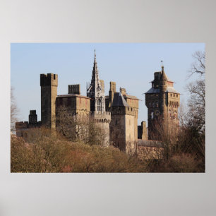 Affiche Château de Cardiff au soleil du début du printemps