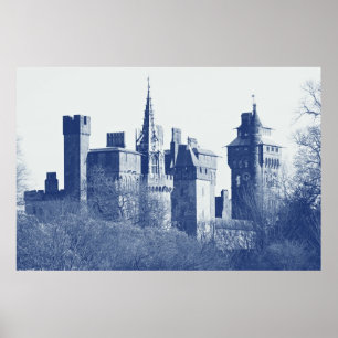 Affiche Château de Cardiff (Cyanotype numérique)