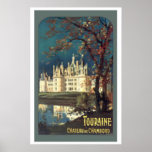 Affiche Château de Chambord de la vallée de la Loire Toura