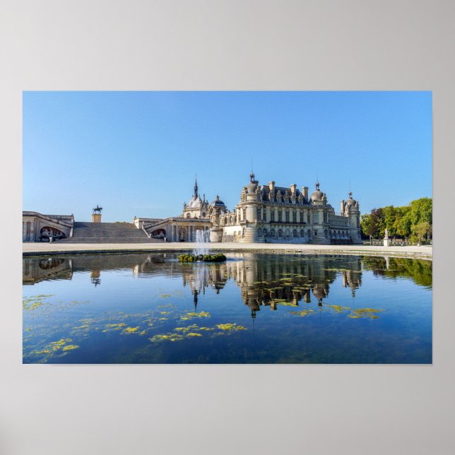 Affiche Château de Chantilly avec reflet dans un étang (Devant)