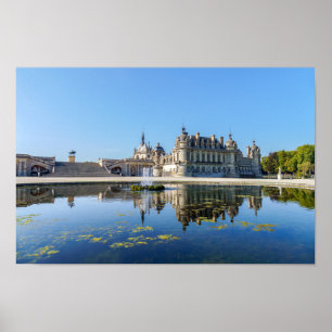 Affiche Château de Chantilly avec réflexion dans un étang