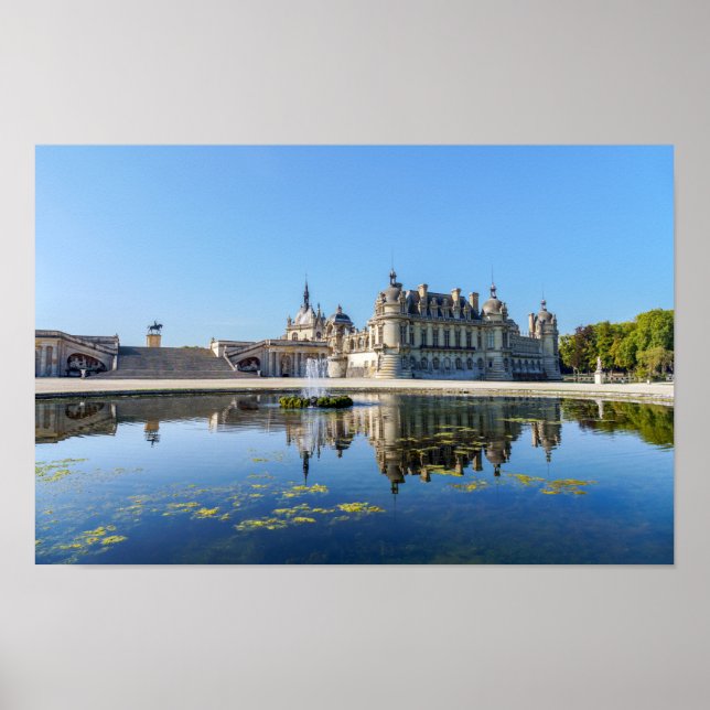 Affiche Château de Chantilly avec réflexion dans un étang (Devant)