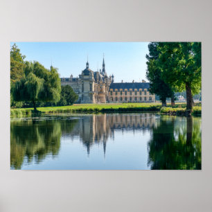 Affiche Château de Chantilly et réflexion dans un étang