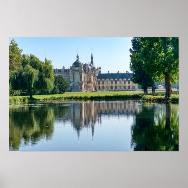 Affiche Château de Chantilly et réflexion dans un étang (Devant)