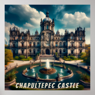 Affiche Château de Chapultepec Mexique Vintage voyage