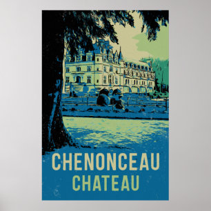 Affiche Château de Chenonceau illustration originale Franc