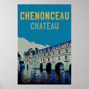 Affiche Château de Chenonceau illustration originale Franc
