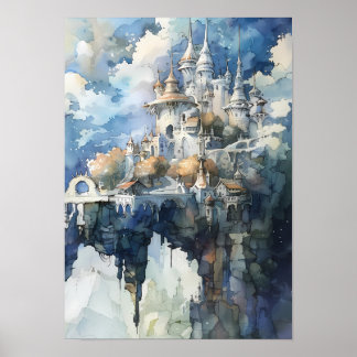 Affiche Château de conte de fée fantaisiste sur falaise cé