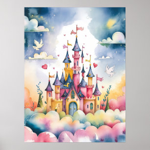 Affiche Château de Conte de Fées de Rêve - Aquarelle Magiq
