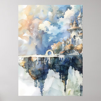 Affiche Château de conte de fées fantaisiste sur falaise c