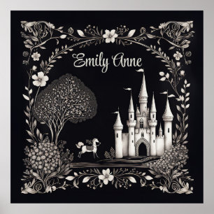 Affiche Château de Conte de Foire Noir et Blanc avec Cheva