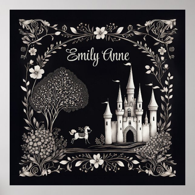 Affiche Château de Conte de Foire Noir et Blanc avec Cheva (Devant)