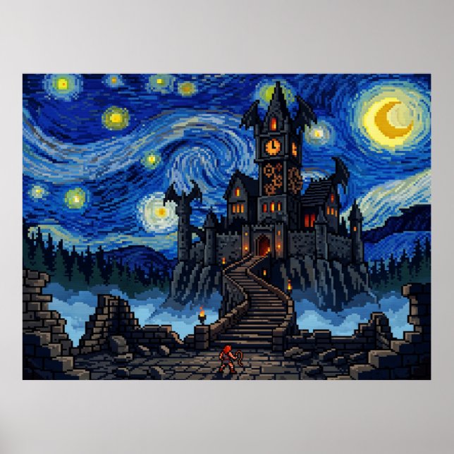 Affiche Château de Dracula Castlevania Pixel Starry Night (Devant)