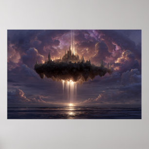 Affiche Château de Fantaisie Flottant Nuages Faisceaux Lum