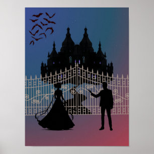Affiche Château de Fantaisie Romantique de Minuit et Robe 