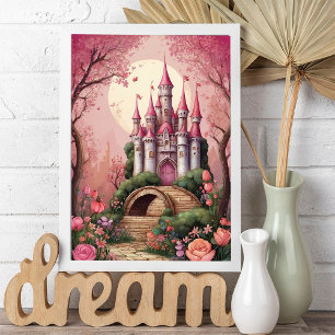 Affiche Château de l'Imaginaire magique rose mignon