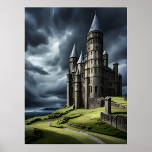 Affiche Château de mystère élégant et ancien sous un ciel
