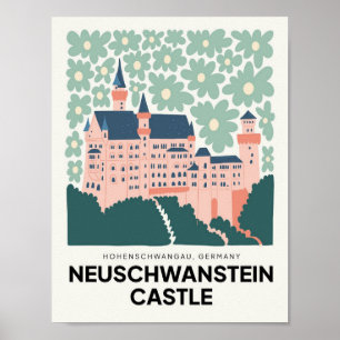Affiche Château de Neuschwanstein Allemagne voyage art flo