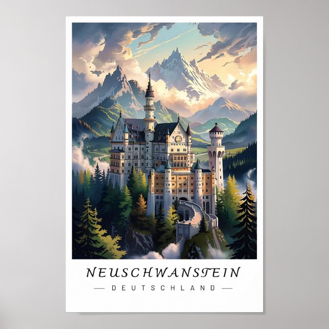 Affiche Château de Neuschwanstein Allemagne Wall Art, Bavi (Devant)