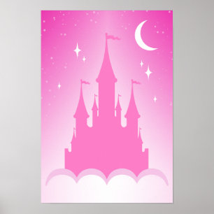 Affiche Château de Pink Dreamy In The Clouds Starry Moon S