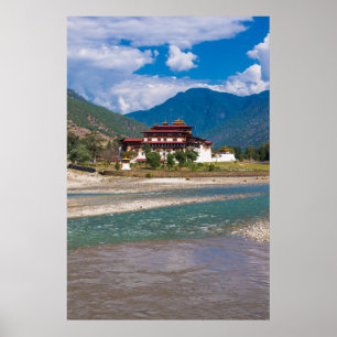 Affiche Château de Punakha, Bhoutan, Asie