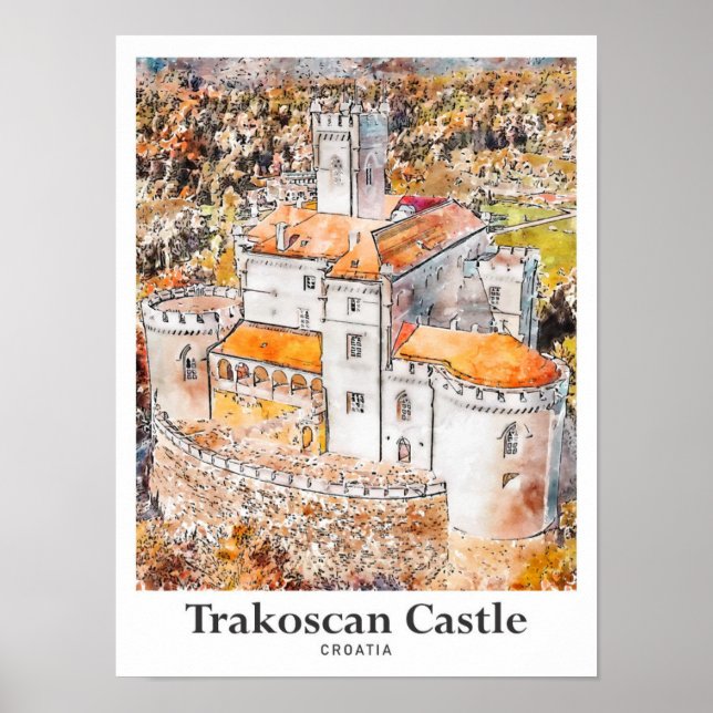 Affiche Château de Trakoscan Croatie Aquarelle de voyage (Devant)