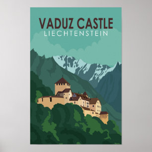 Affiche Château de Vaduz Liechtenstein Voyage Art Vintage