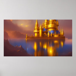 Affiche Château Doré or bleu fantaisie magique 3
