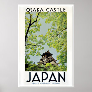 Affiche Château d'Osaka Japon Années 1930 Style Japonais V