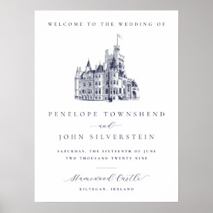 Affiche Château Élégant Vintage de Bienvenue Mariage