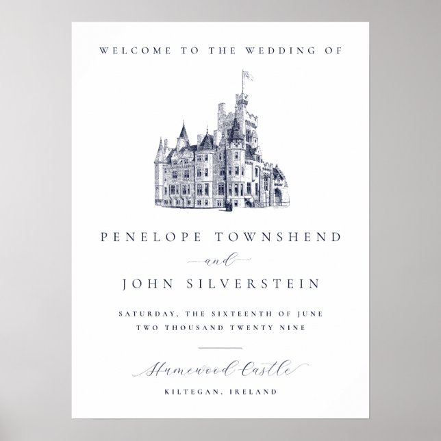 Affiche Château Élégant Vintage de Bienvenue Mariage (Devant)