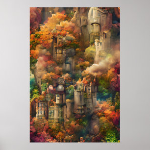 Affiche Château En Forêt, Imaginaire Jungle, Automne