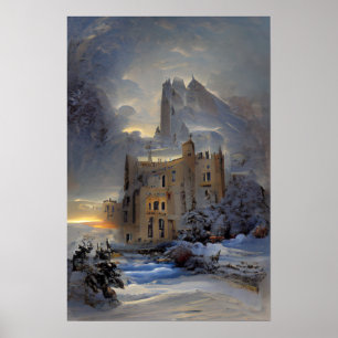 Affiche Château En Neige, Château Retro, Poste Cadeau De N