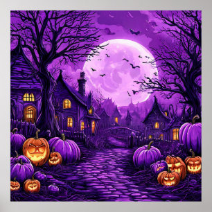 Affiche Château épouvantable d'Halloween Chauves-souris Ci